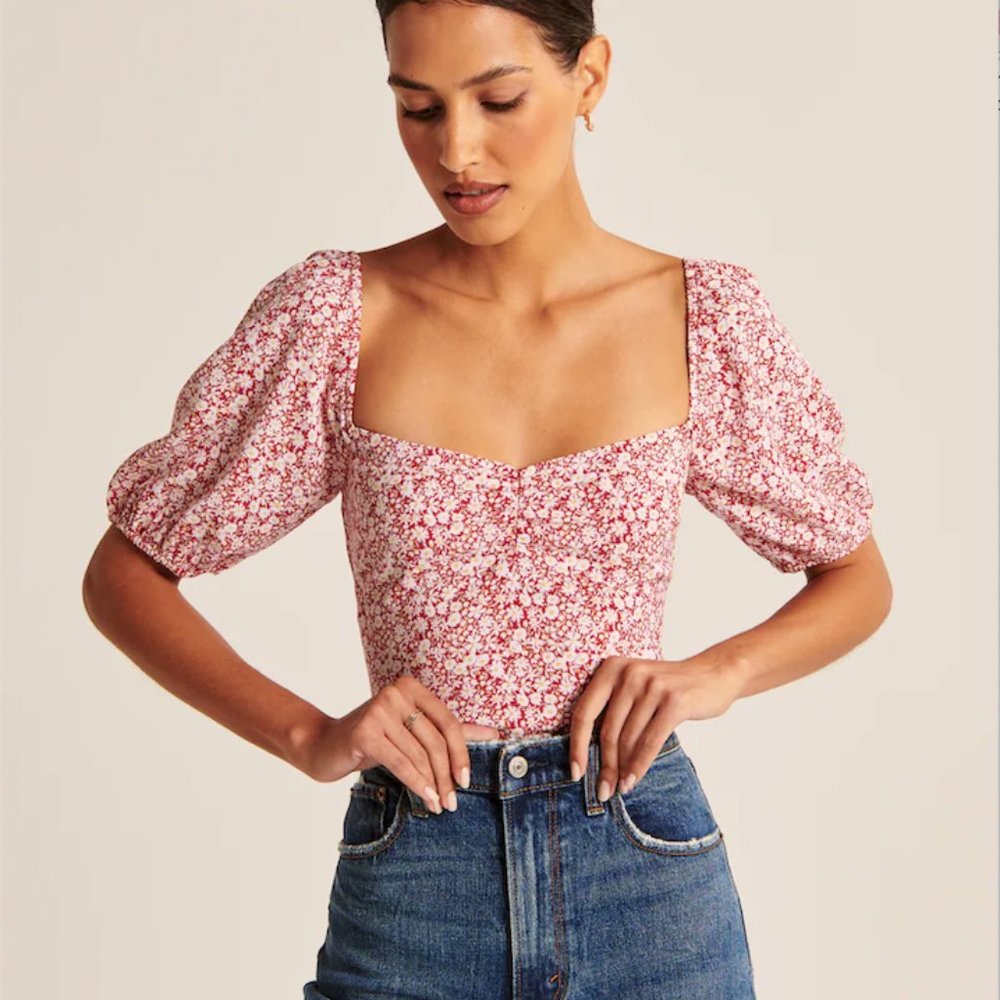 Abercrombie Puff Sleeve Sweetheart Top NWT